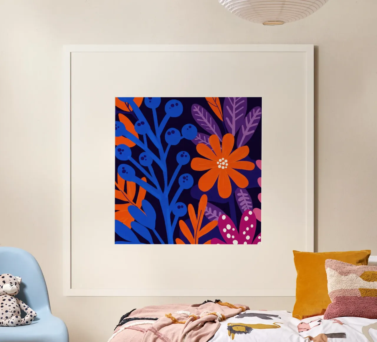 Abstract Blue Orange Floral poster by Lune Dreams