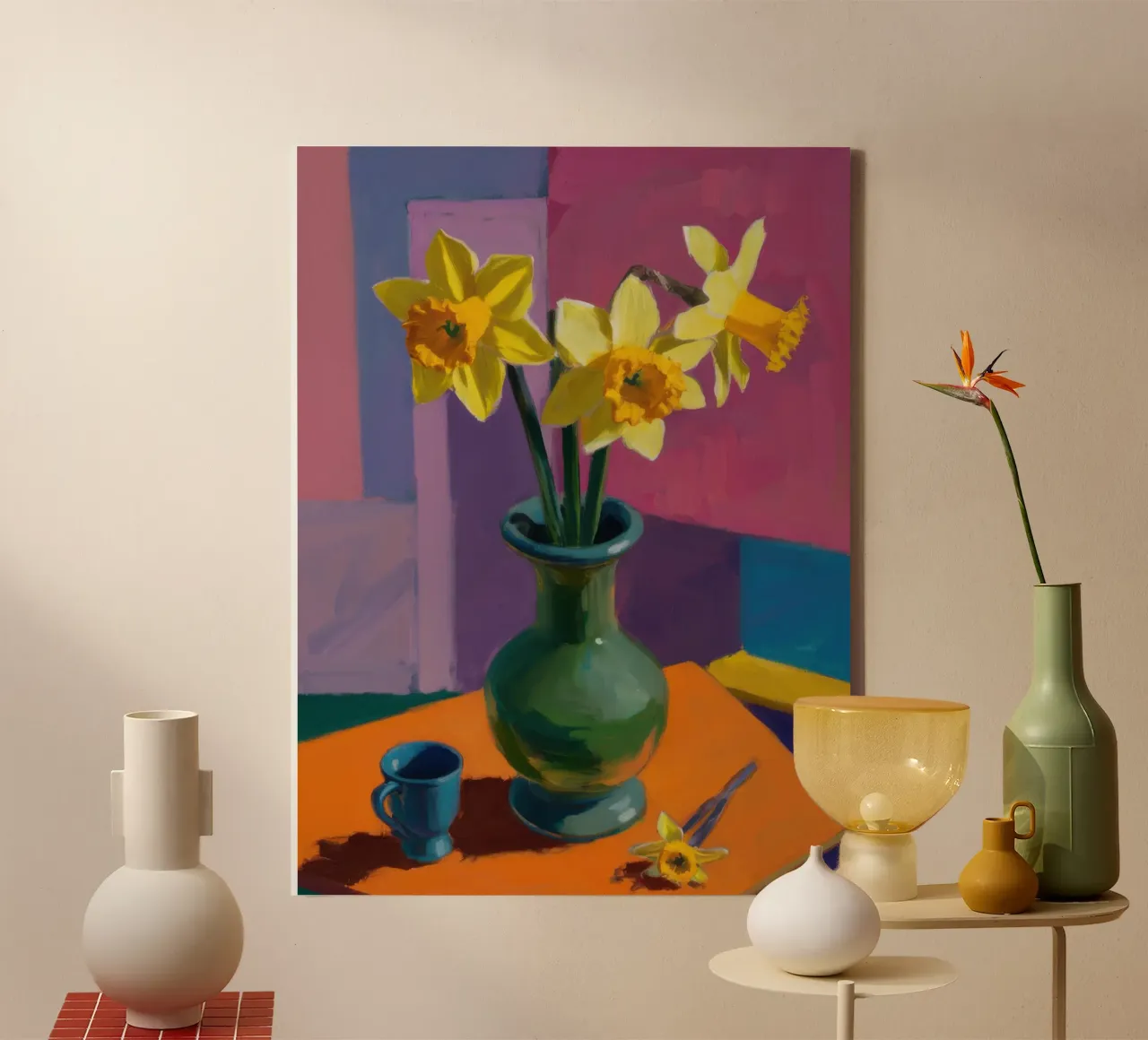 Narzisse Dämmerungsglühen Leinwand mit Schattenfugenrahmen von Arcane Lines