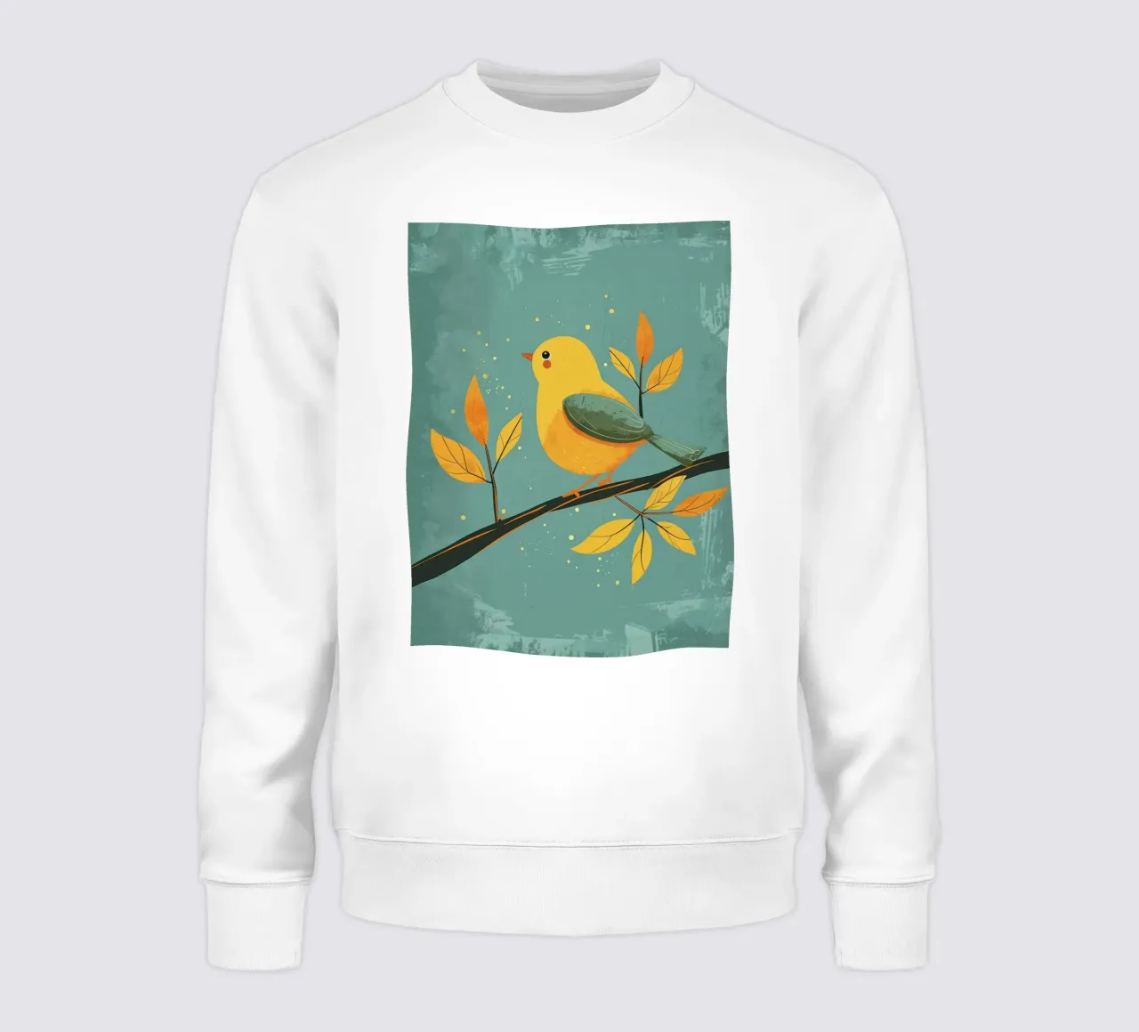 Oiseau jaune perché sur une branche entourée de feuilles d'automne sweat de DesignDoodle