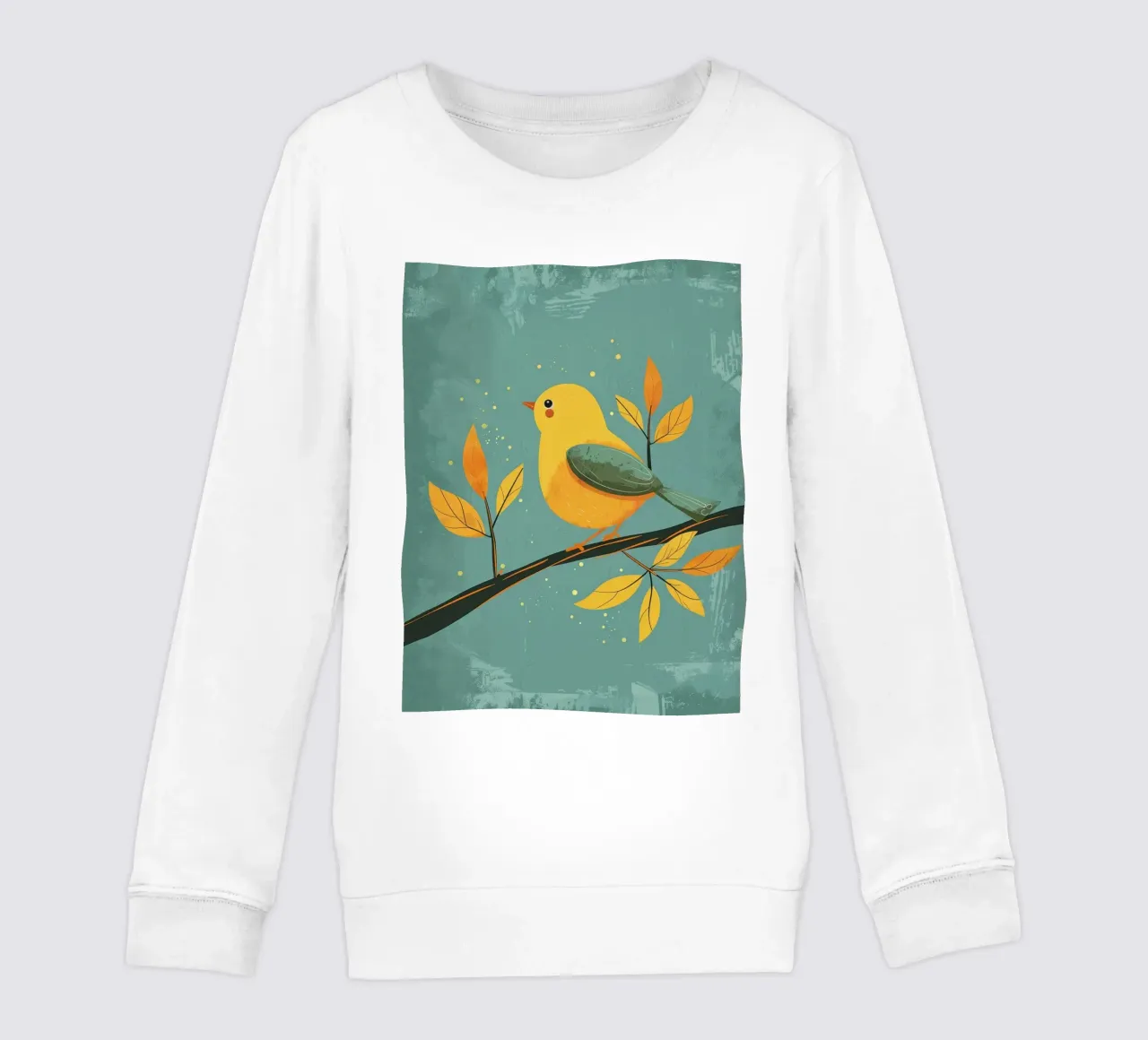 Oiseau jaune perché sur une branche entourée de feuilles d'automne sweat enfant de DesignDoodle