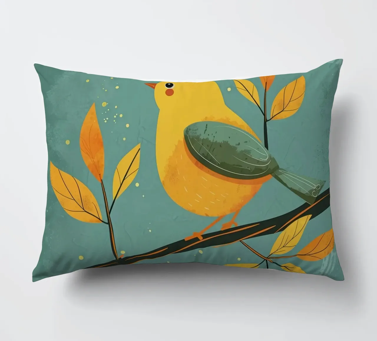 Oiseau jaune perché sur une branche entourée de feuilles d'automne coussin de DesignDoodle