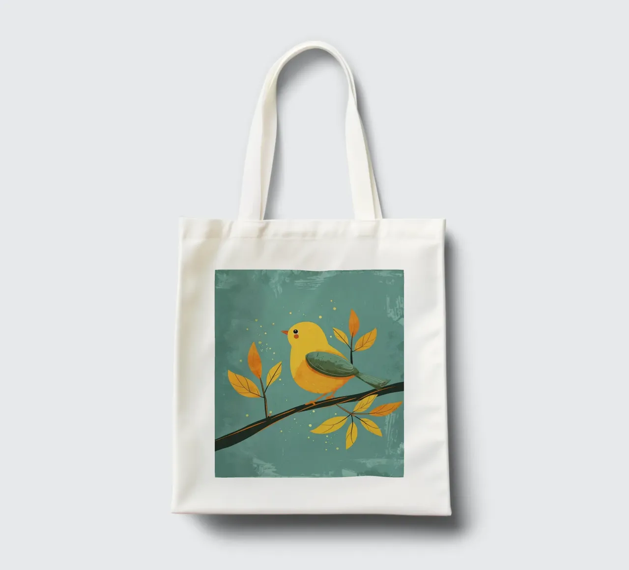 Oiseau jaune perché sur une branche entourée de feuilles d'automne tote bag de DesignDoodle
