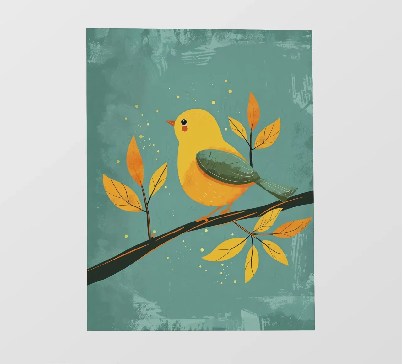 Oiseau jaune perché sur une branche entourée de feuilles d'automne bâche pvc de DesignDoodle