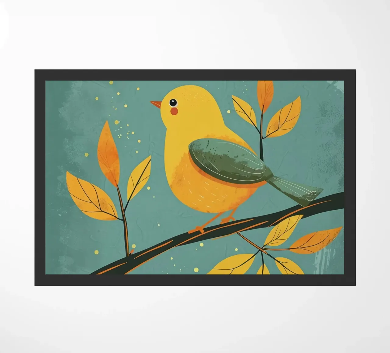 Oiseau jaune perché sur une branche entourée de feuilles d'automne paillasson de DesignDoodle