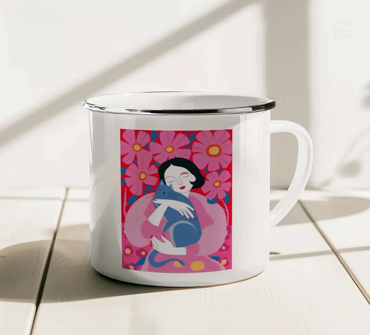 Sogno felino fucsia tazza in smalto da Hollow Years