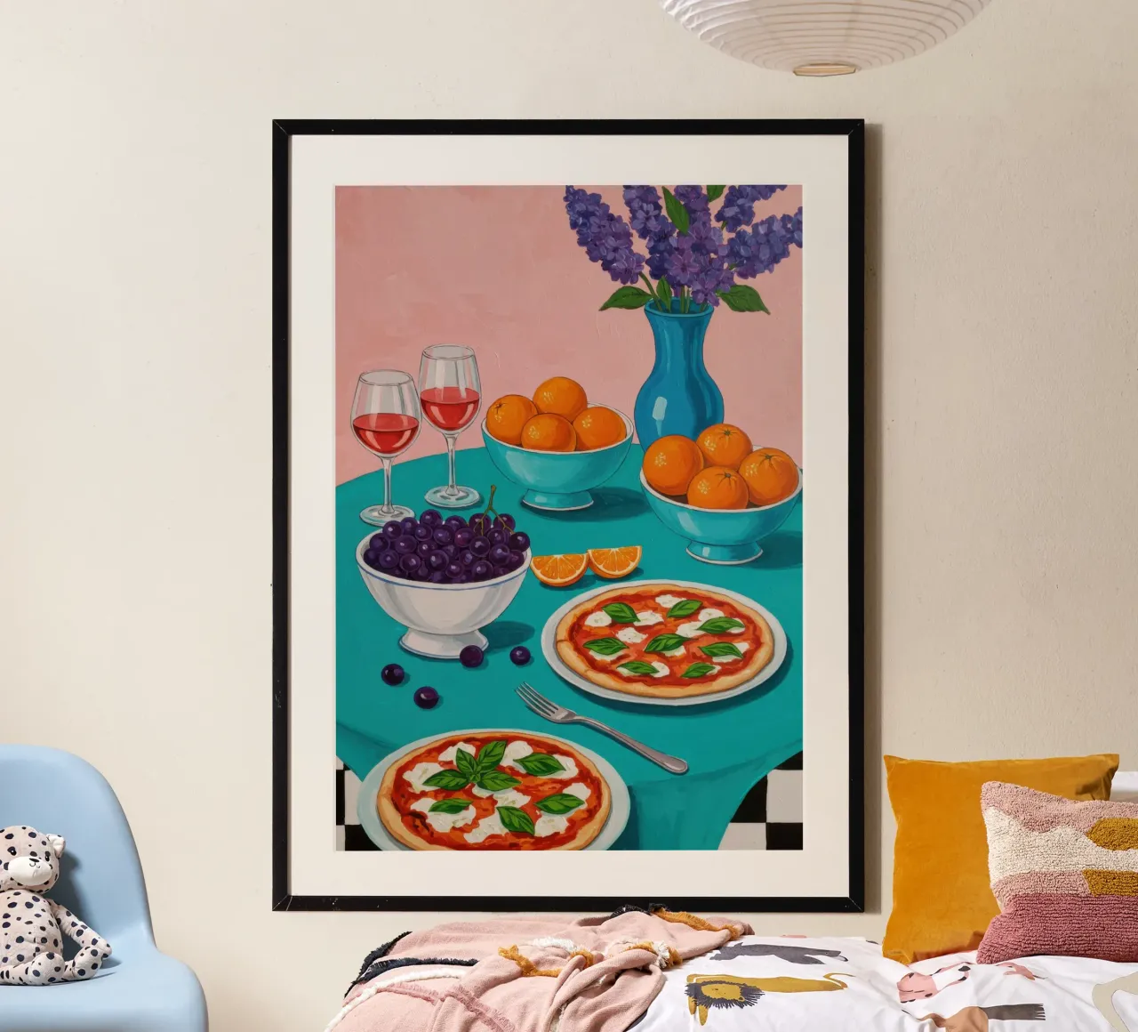 Pizza and Lavender poster con telaio in legno da Lune Dreams