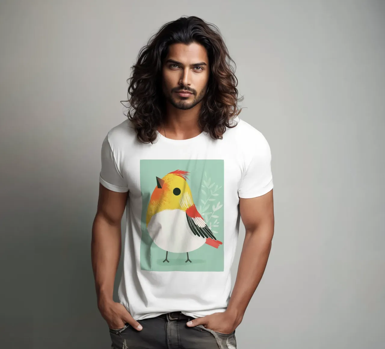Simpática ilustración de un pájaro posado sobre un fondo suave camiseta de DesignDoodle