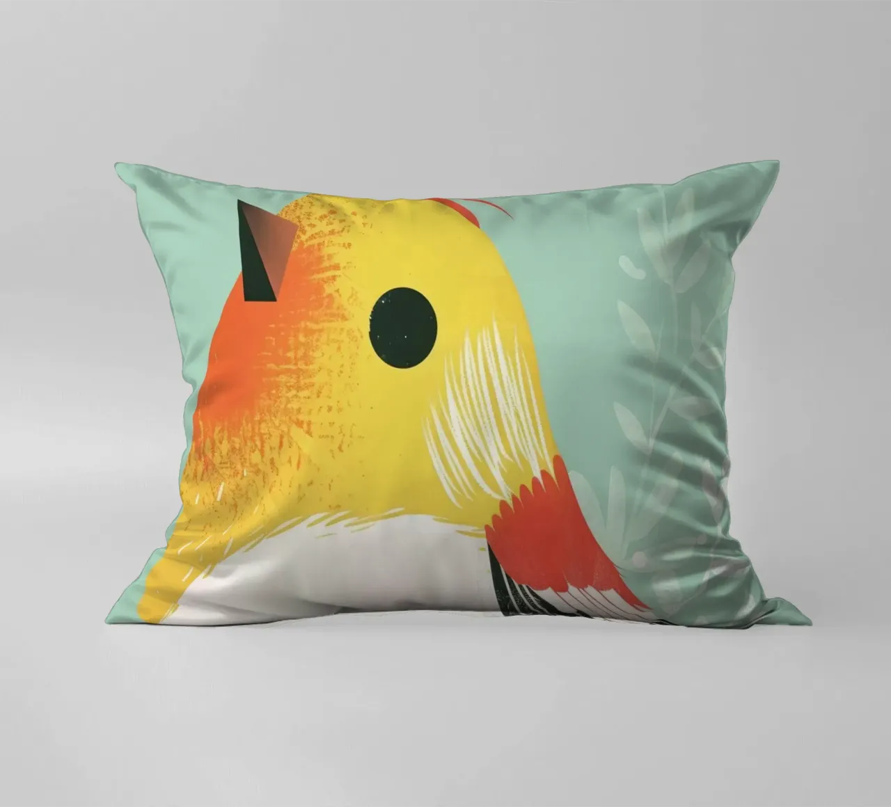 Cute bird illustration perched against a soft background decorative cushion by DesignDoodle