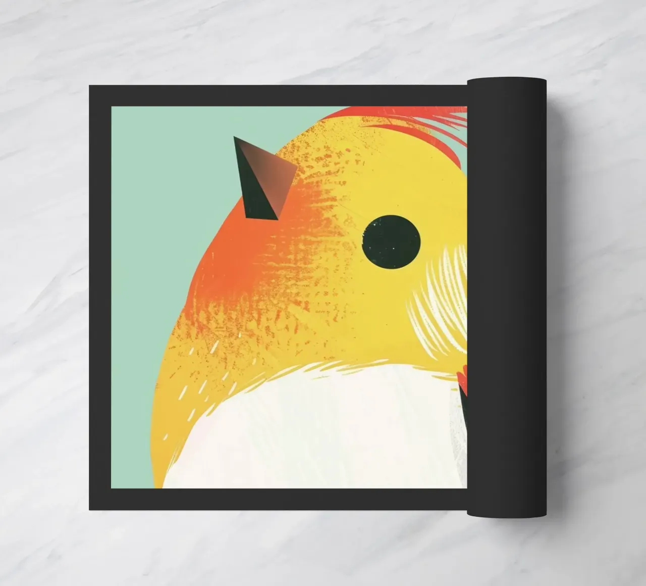Simpática ilustración de un pájaro posado sobre un fondo suave felpudo de DesignDoodle