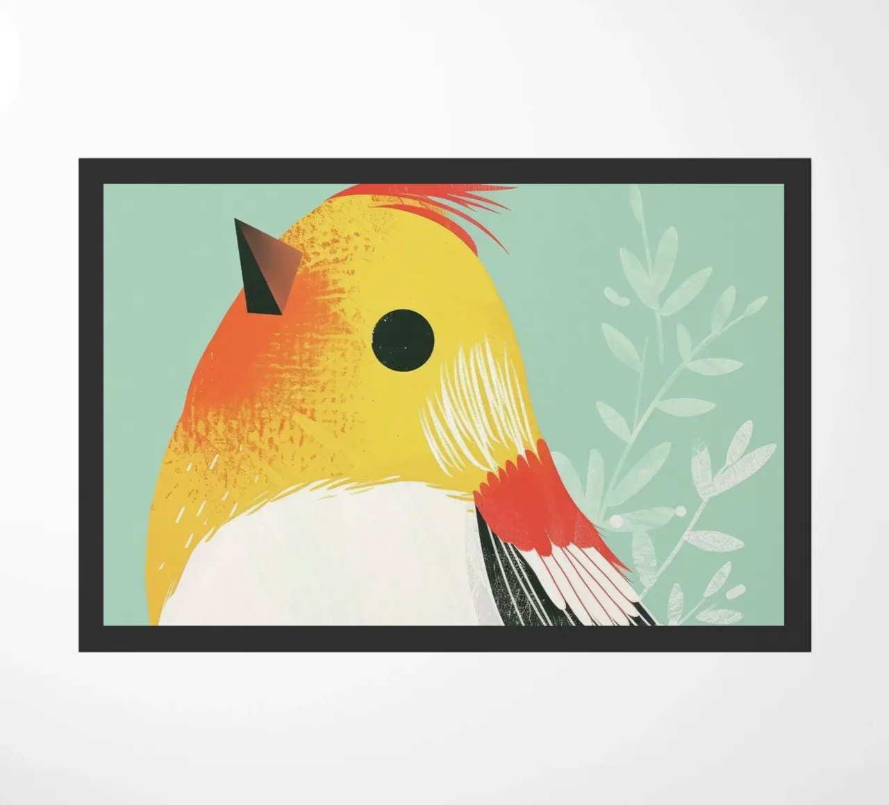 Simpática ilustración de un pájaro posado sobre un fondo suave felpudo de DesignDoodle