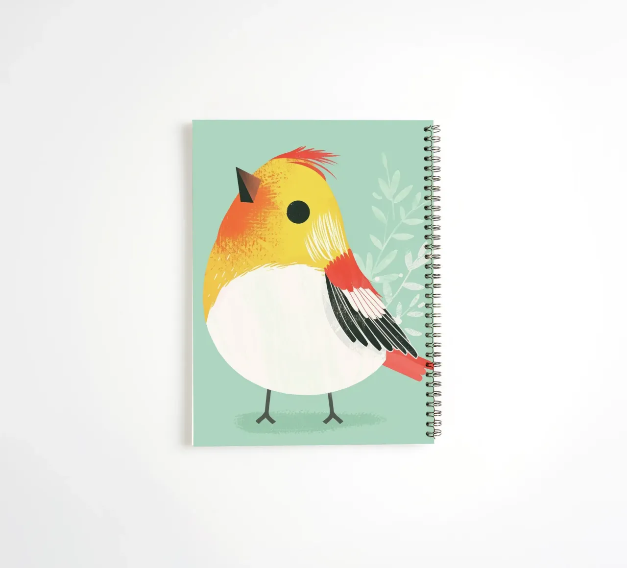 Cute bird illustration perched against a soft background spiral notebook by DesignDoodle