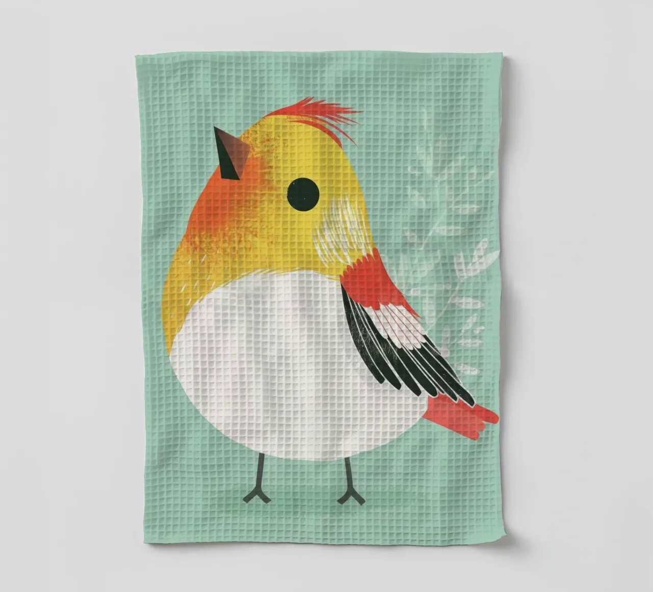 Illustration d'un oiseau mignon perché sur un fond doux torchon de DesignDoodle