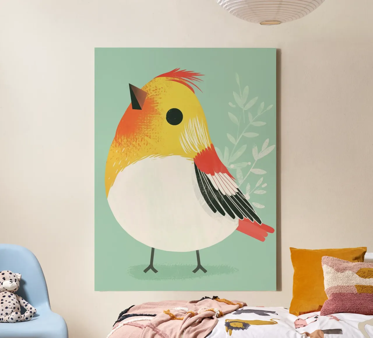 Cute bird illustration perched against a soft background canvas by DesignDoodle