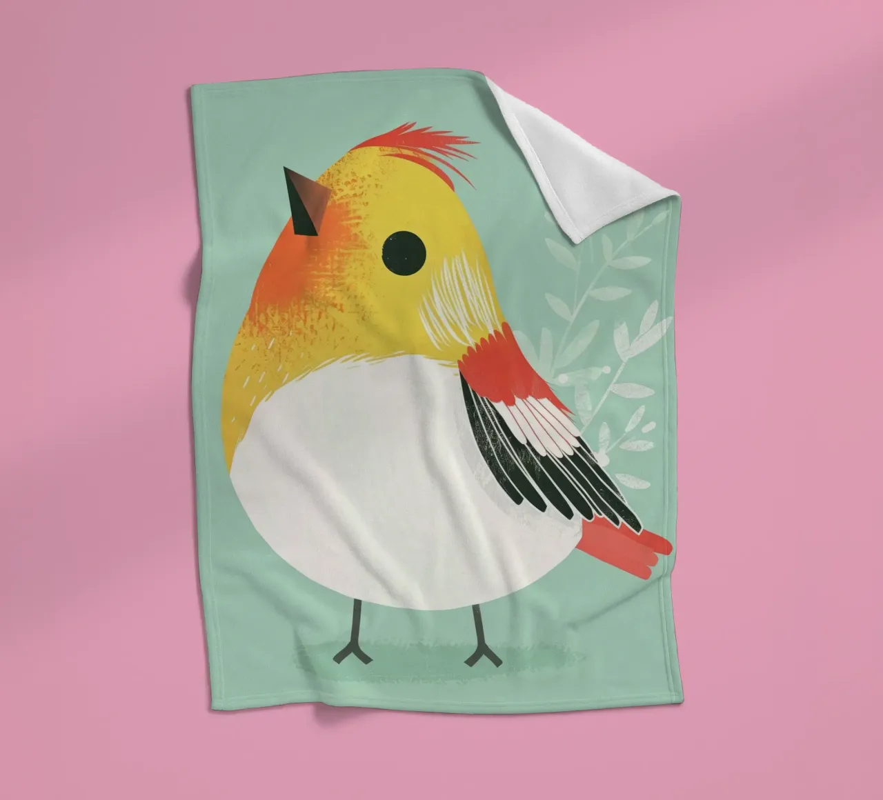 Illustrazione di un uccello carino appollaiato su uno sfondo morbido coperta in pile da DesignDoodle
