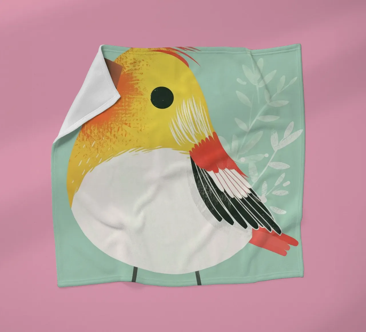Illustrazione di un uccello carino appollaiato su uno sfondo morbido coperta in pile da DesignDoodle