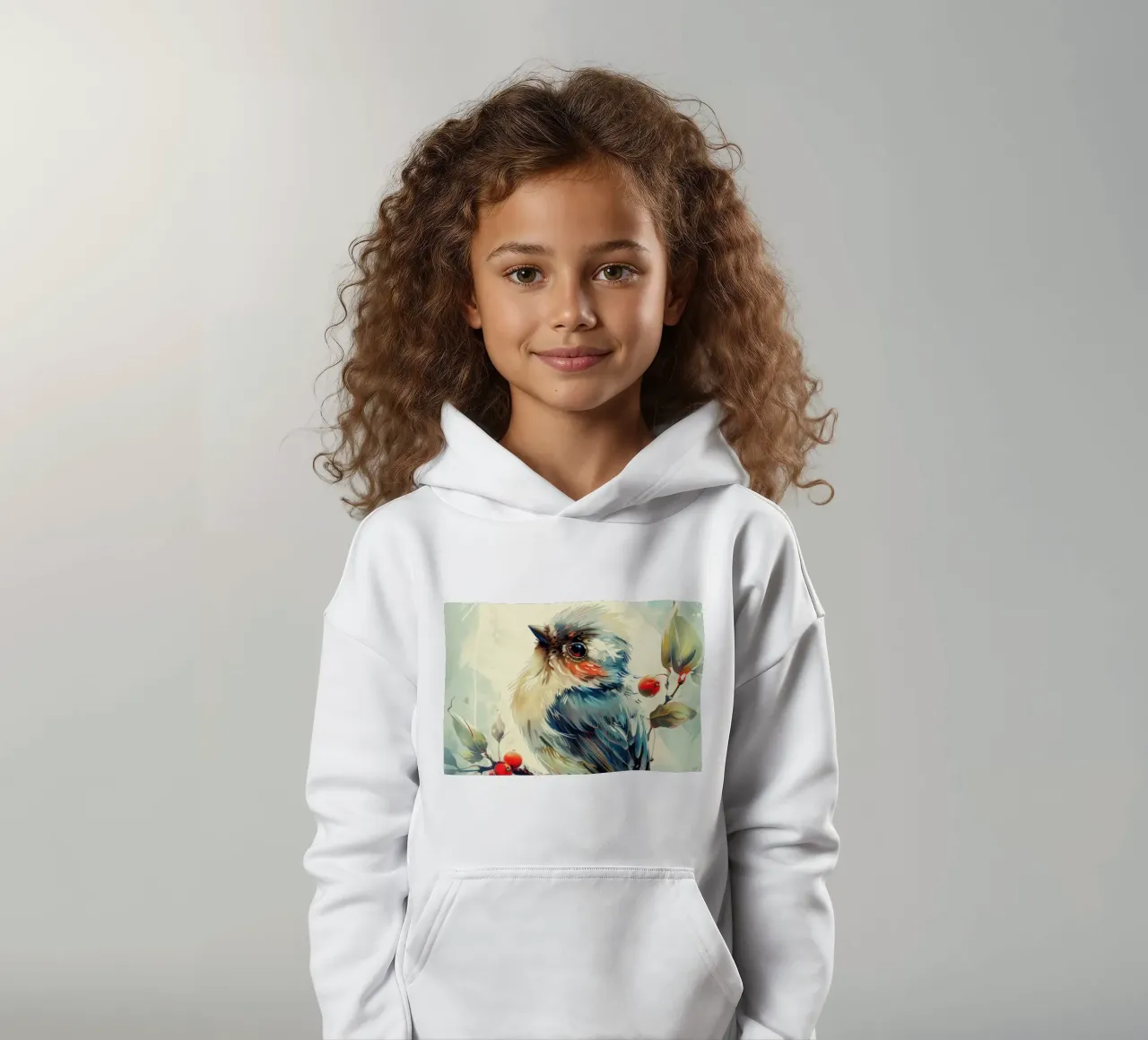 Bunter Vogel auf einem Zweig zwischen Blättern und Beeren Kinder Hoodie von DesignDoodle