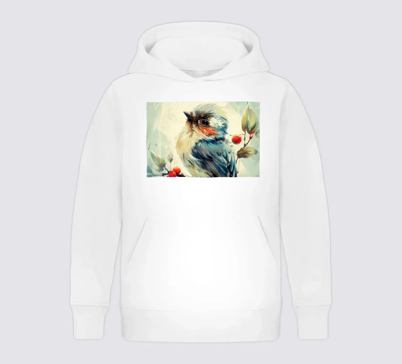 Bunter Vogel auf einem Zweig zwischen Blättern und Beeren Kinder Hoodie von DesignDoodle