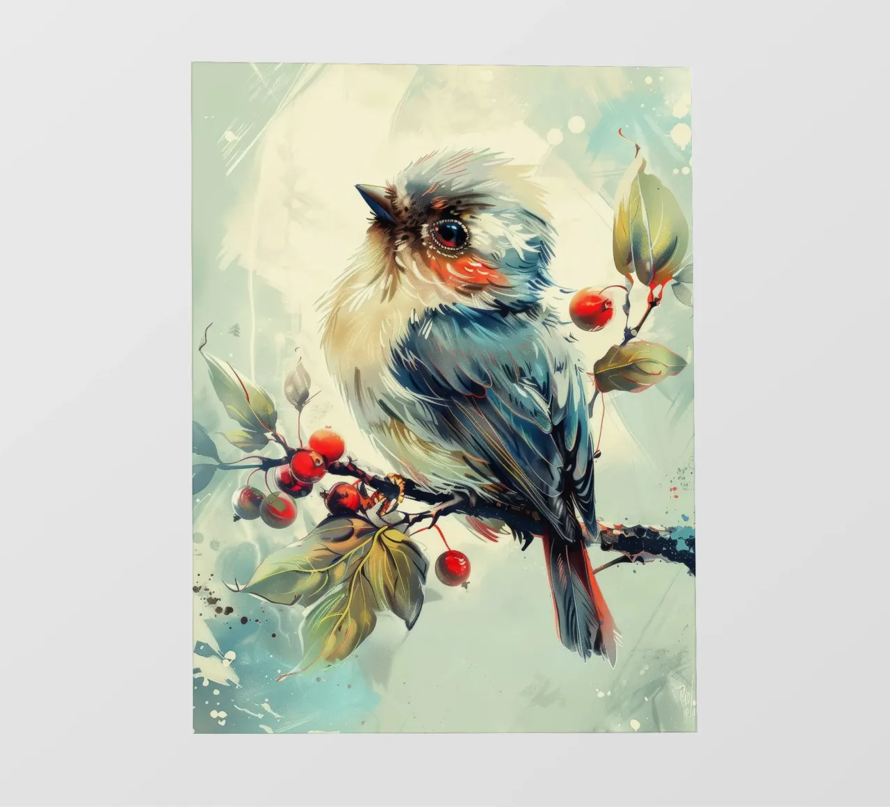 Colorful bird perched on a branch amongst leaves and berries photo wallpaper by DesignDoodle