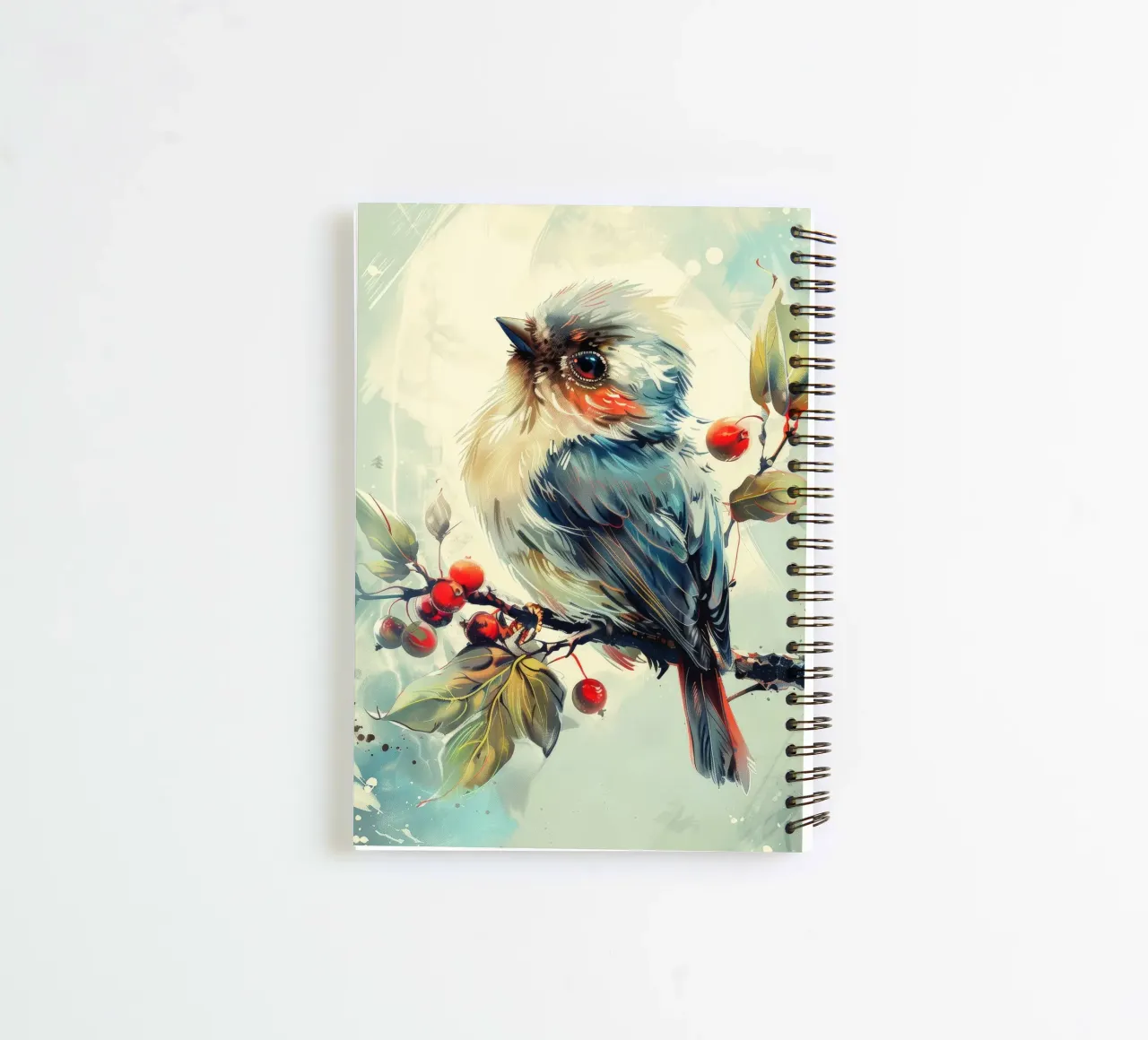 Bunter Vogel auf einem Zweig zwischen Blättern und Beeren Ringbuch von DesignDoodle