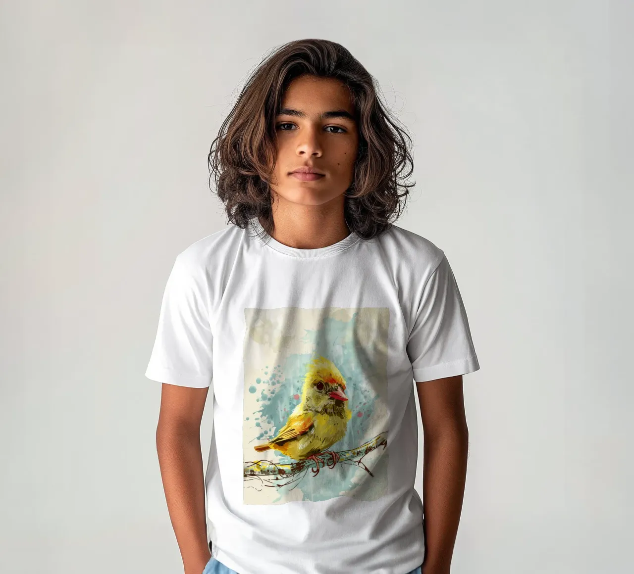 Oiseau jaune vif perché sur une branche t-shirt enfant de DesignDoodle