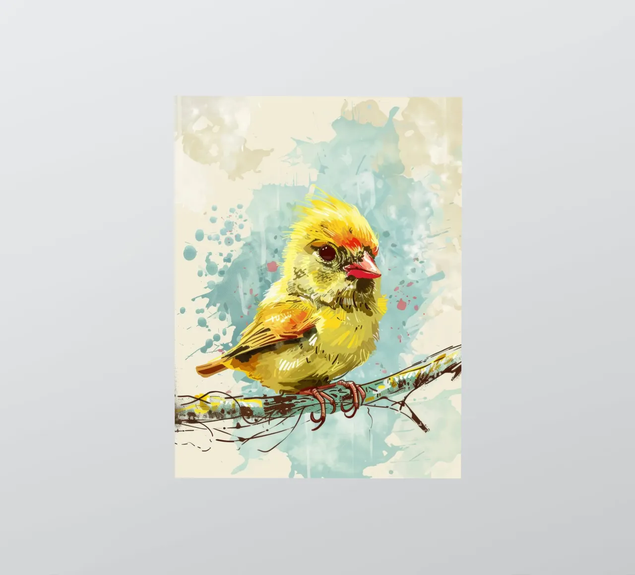 Oiseau jaune vif perché sur une branche autocollant de DesignDoodle