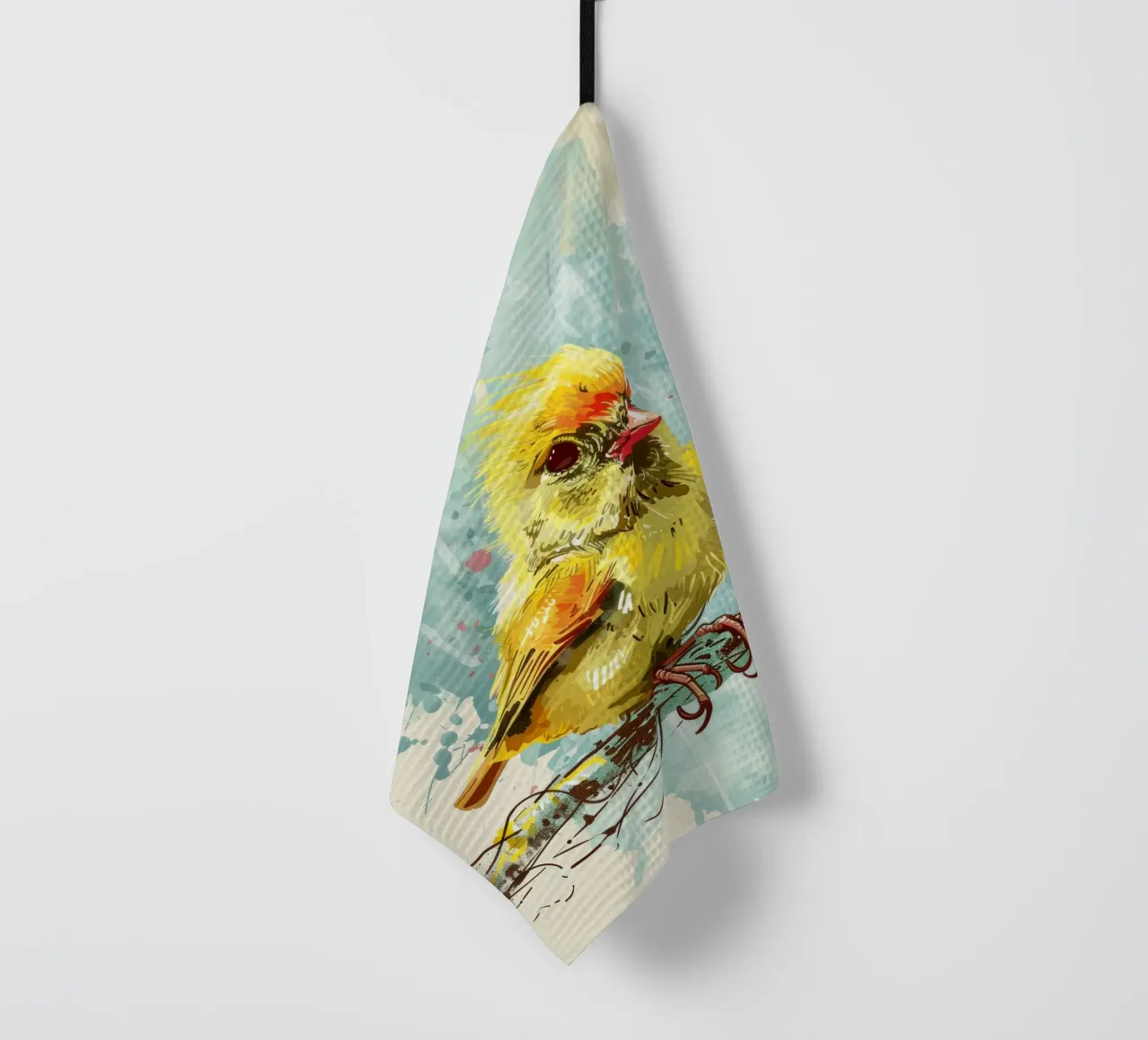 Leuchtend gelber Vogel auf einem Ast sitzend Geschirrtuch von DesignDoodle
