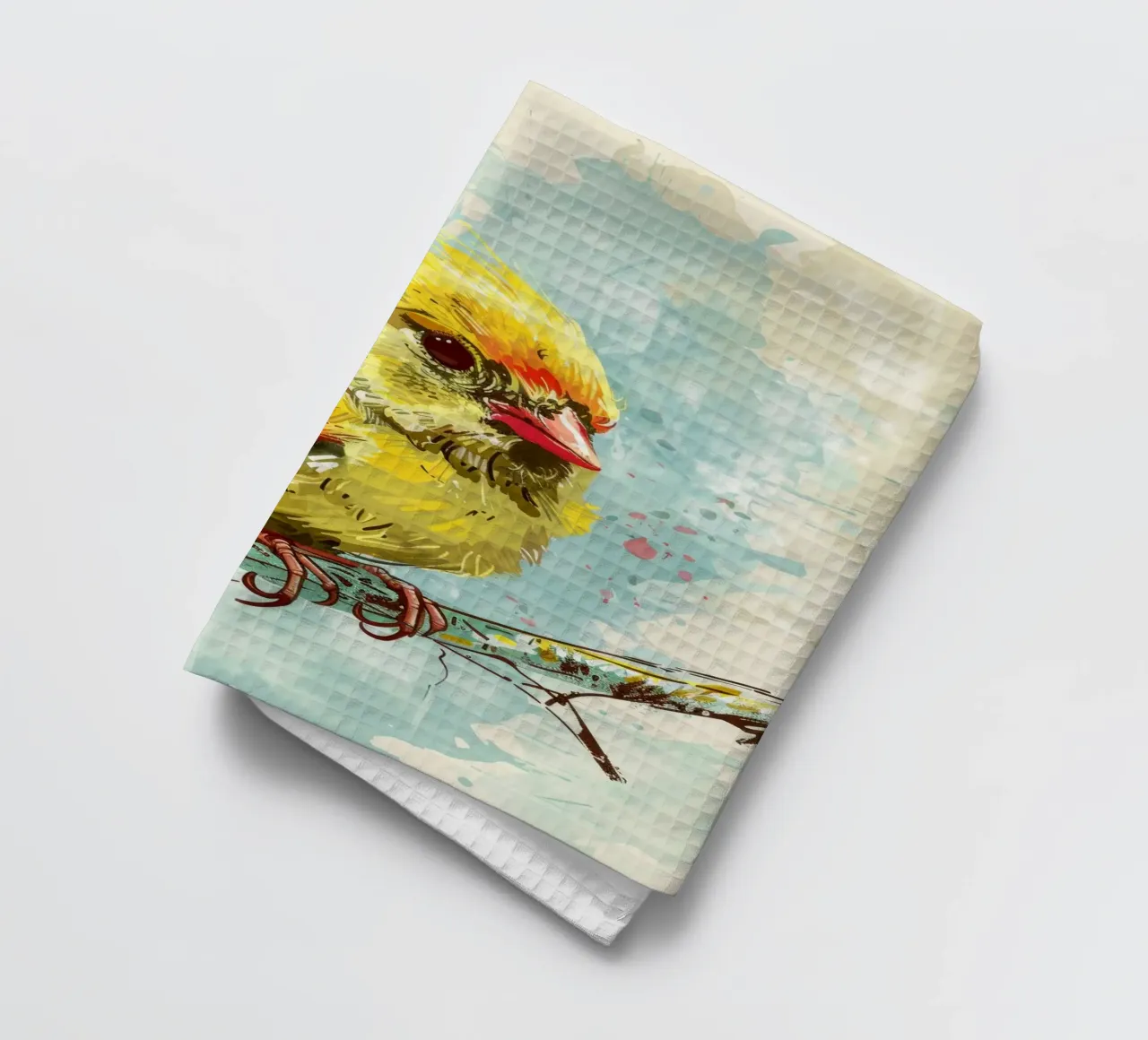 Leuchtend gelber Vogel auf einem Ast sitzend Geschirrtuch von DesignDoodle