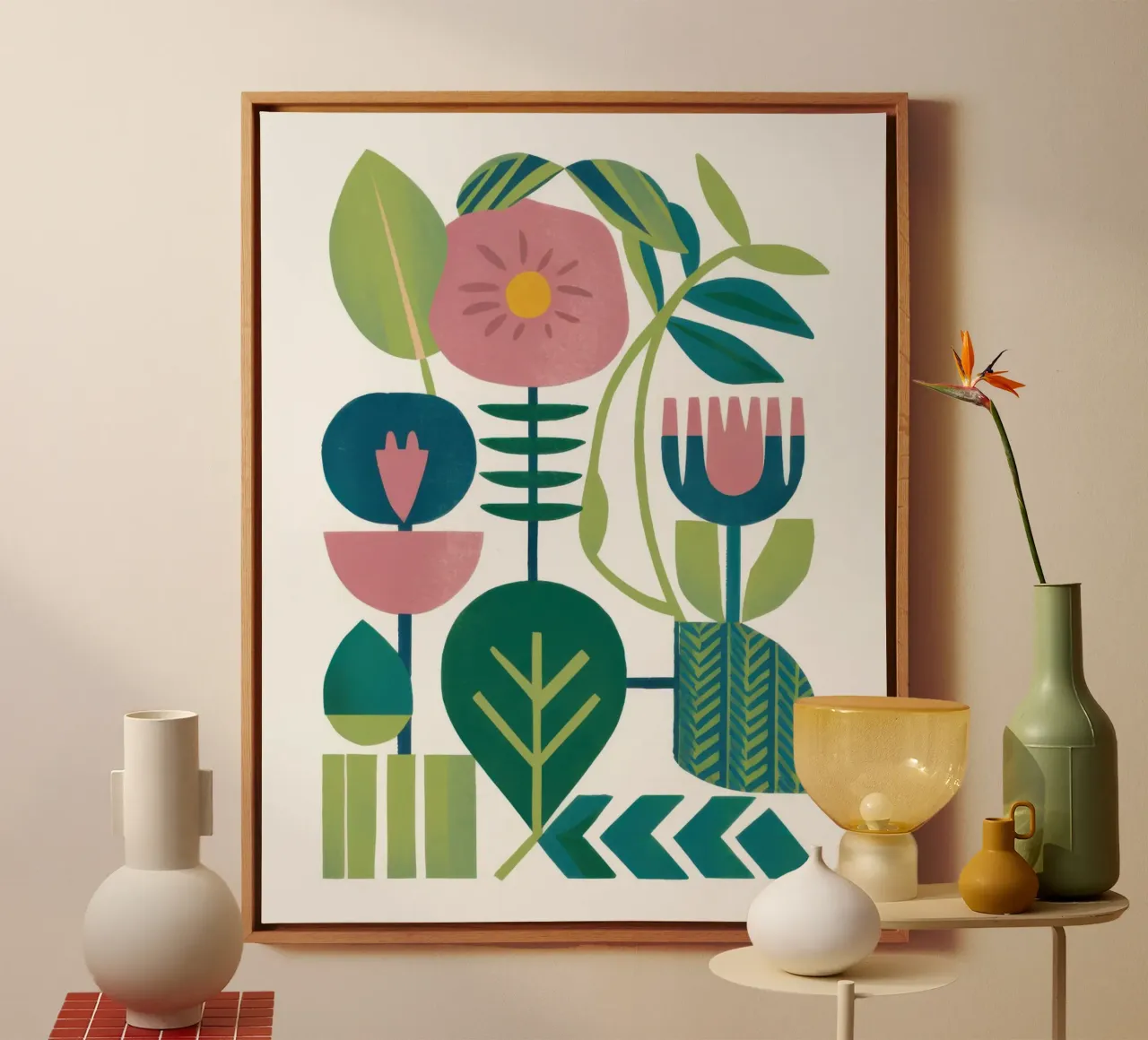 Geometric Botanical Harmony canvas with Floater frame by Hollow Years