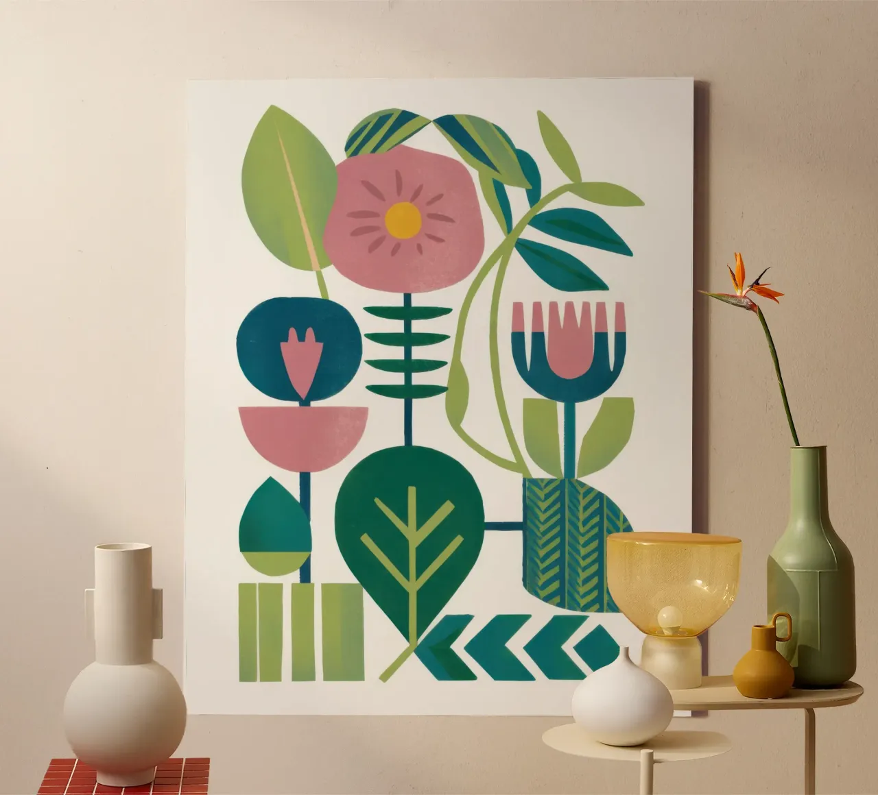 Geometric Botanical Harmony canvas with Floater frame by Hollow Years
