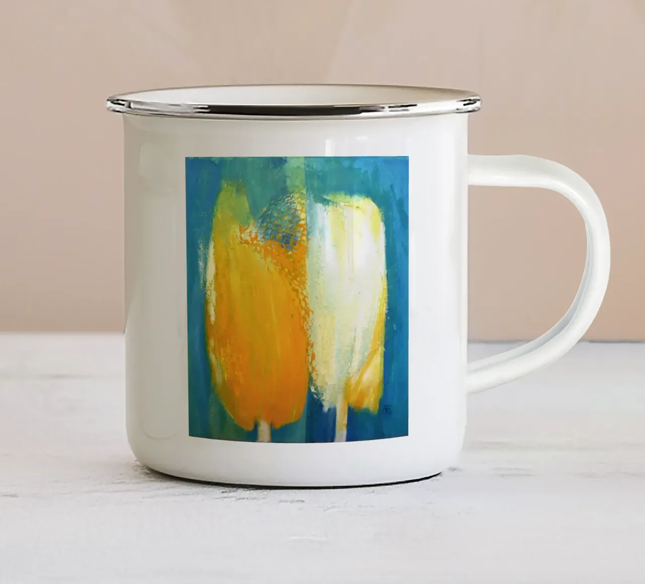 Tulpen gelb/weiß tazza in smalto da Anita Gewald