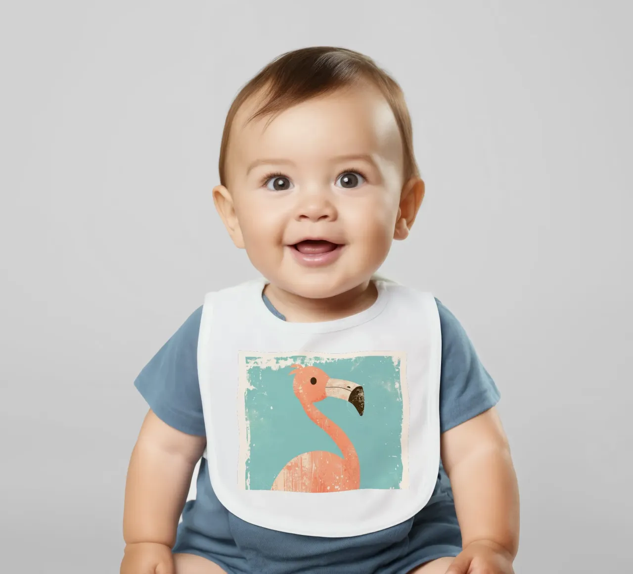 Flamingo standing on simple background with playful design baby bib by DesignDoodle