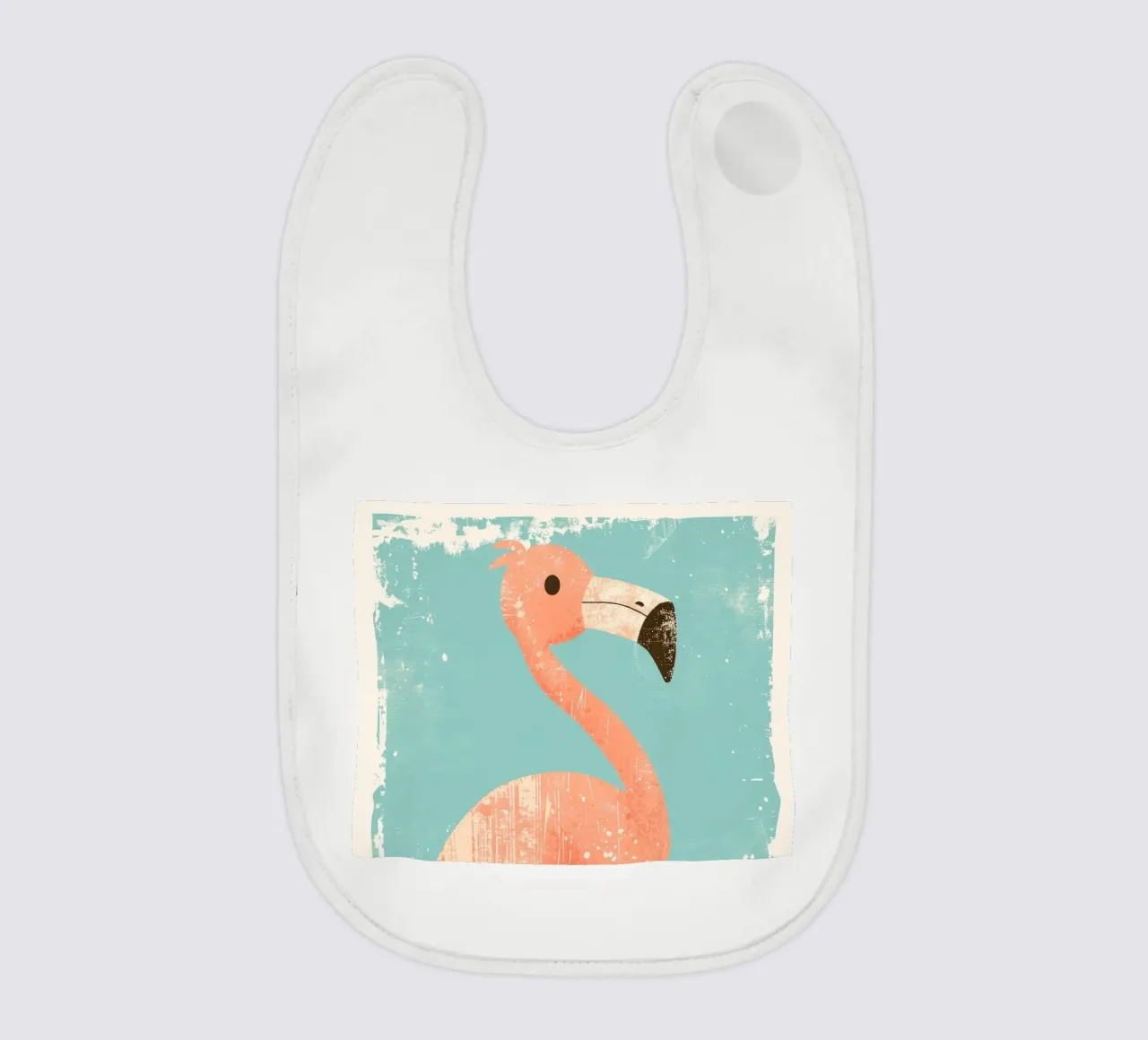 Flamingo standing on simple background with playful design baby bib by DesignDoodle