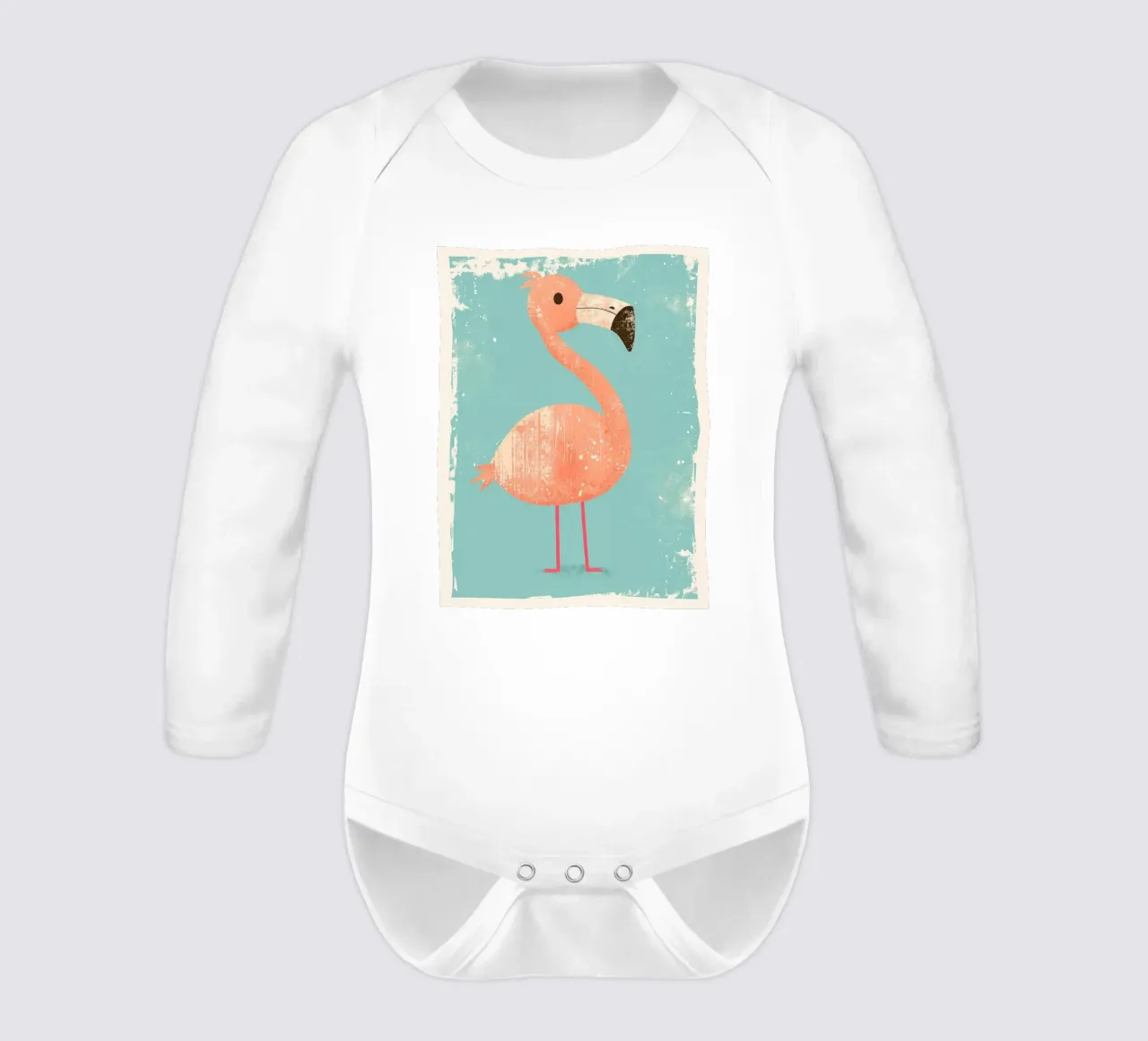 Flamingo standing on simple background with playful design long-sleeve baby romper by DesignDoodle