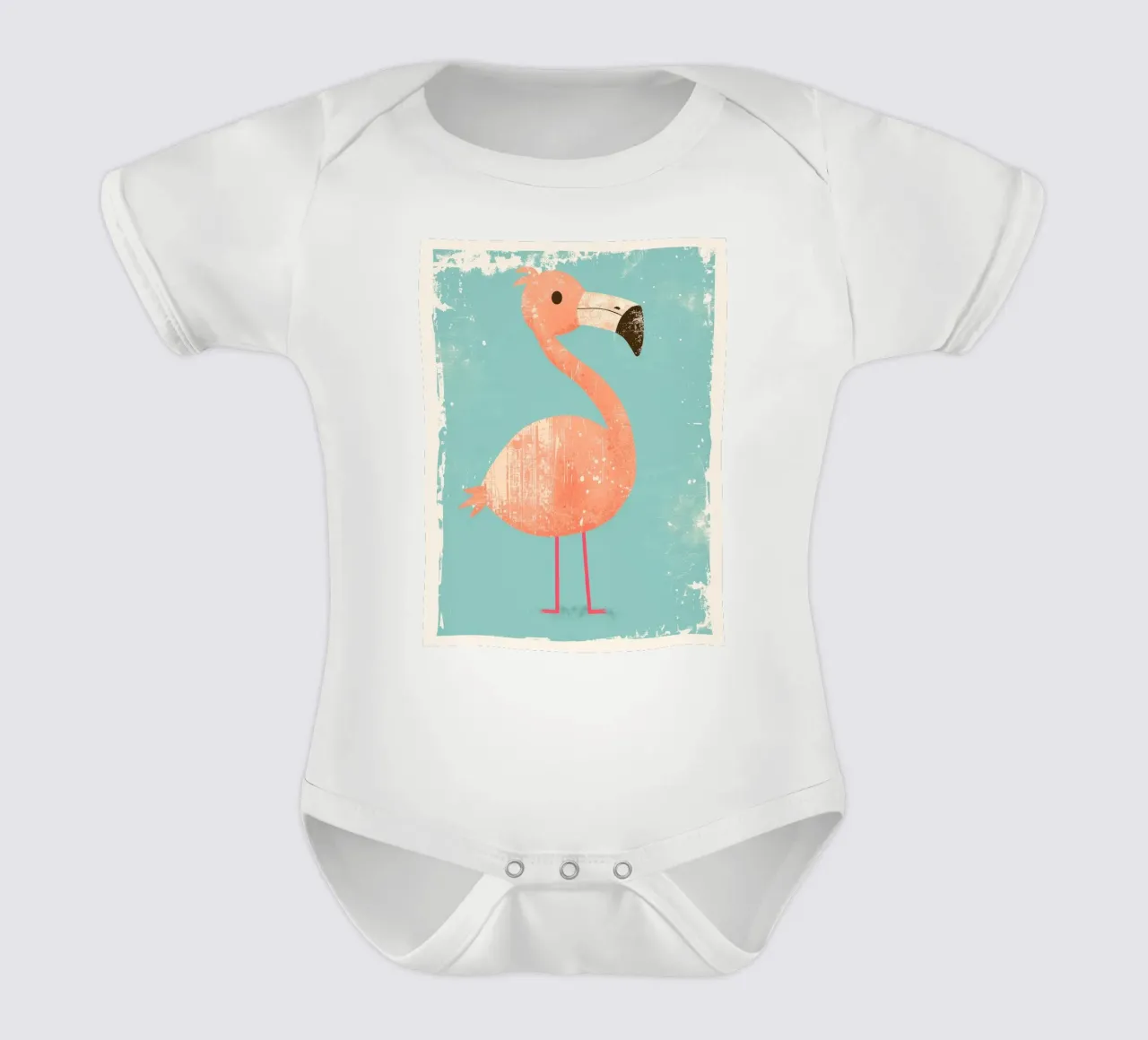 Flamingo standing on simple background with playful design short-sleeve baby romper by DesignDoodle