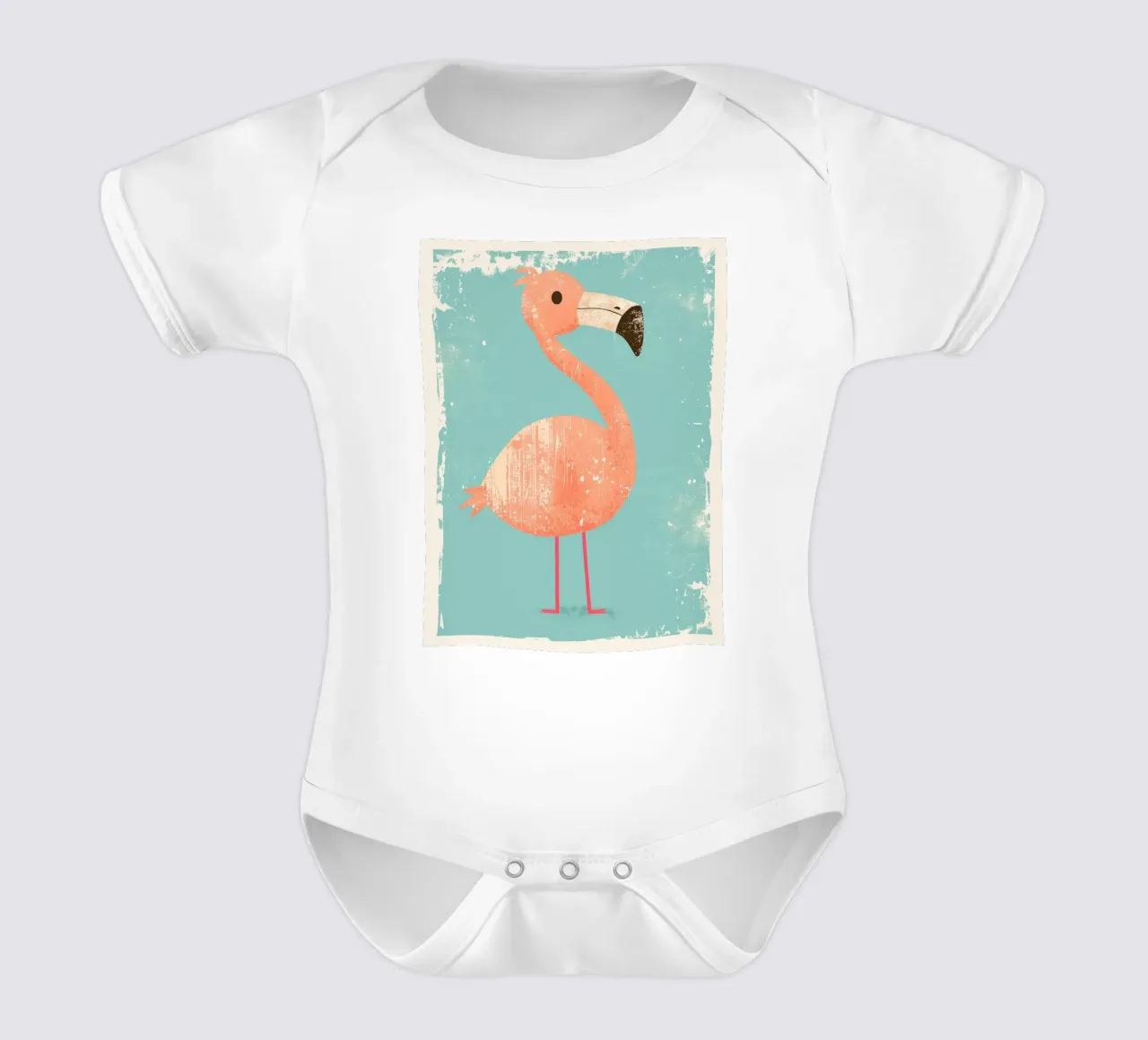 Flamingo standing on simple background with playful design short-sleeve baby romper by DesignDoodle
