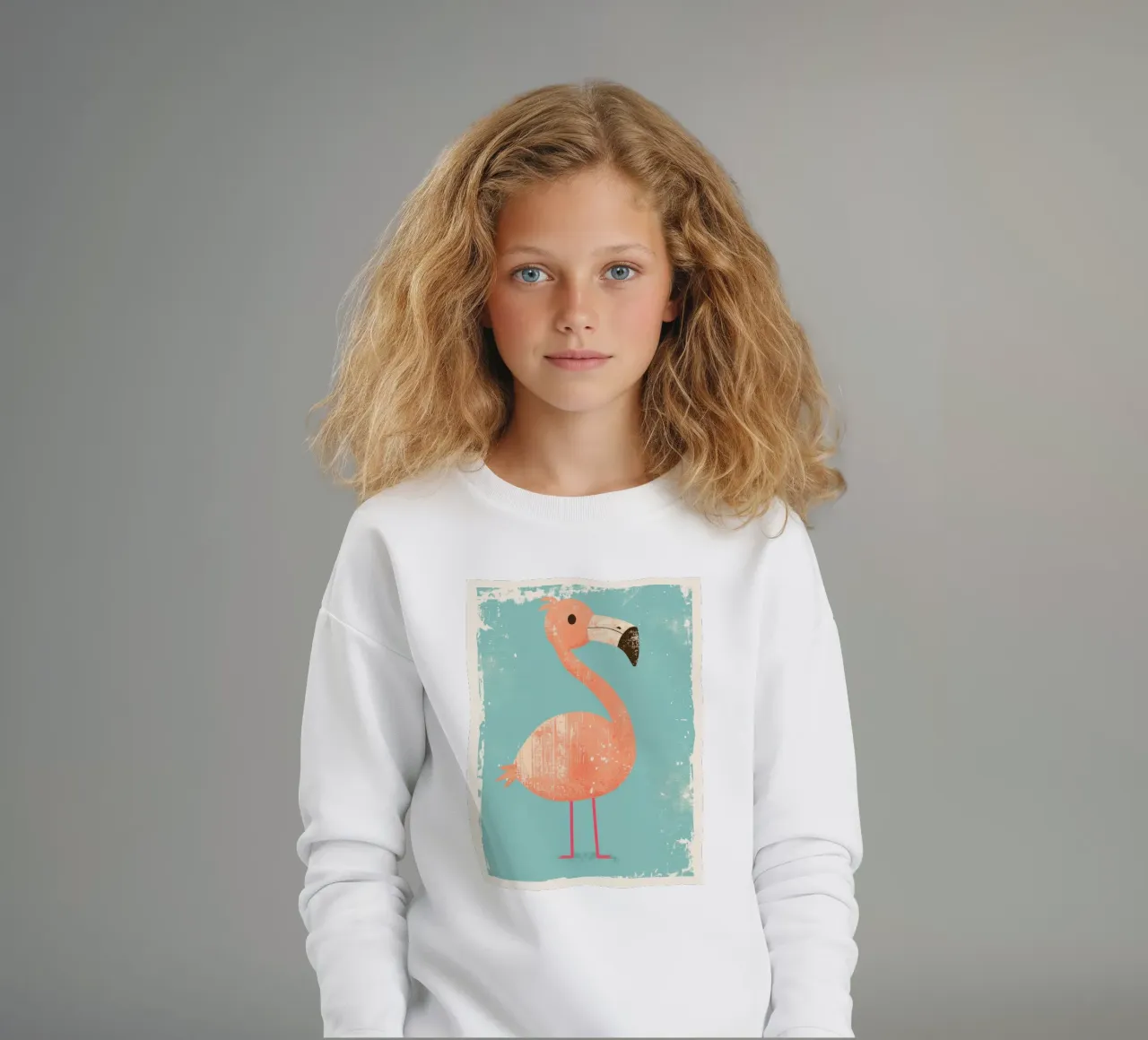 Fenicottero in piedi su sfondo semplice con design giocoso felpa bambino da DesignDoodle