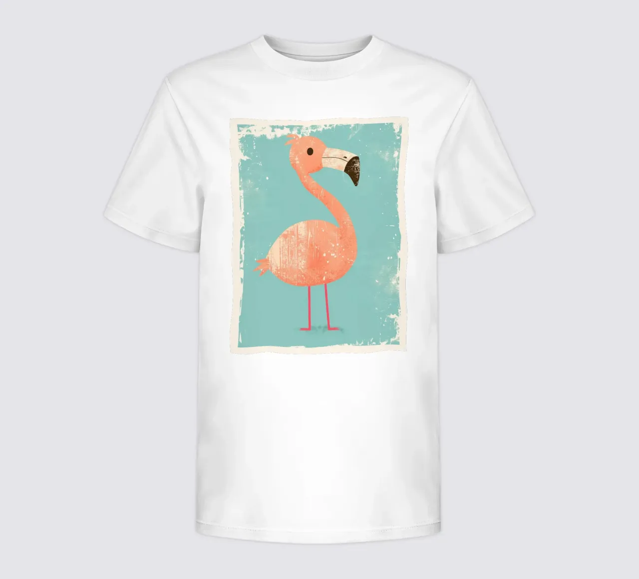 Flamingo standing on simple background with playful design kids t-shirt by DesignDoodle