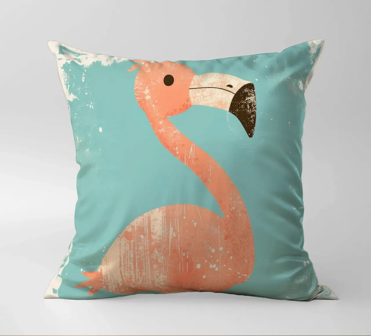 Flamingo standing on simple background with playful design decorative cushion by DesignDoodle