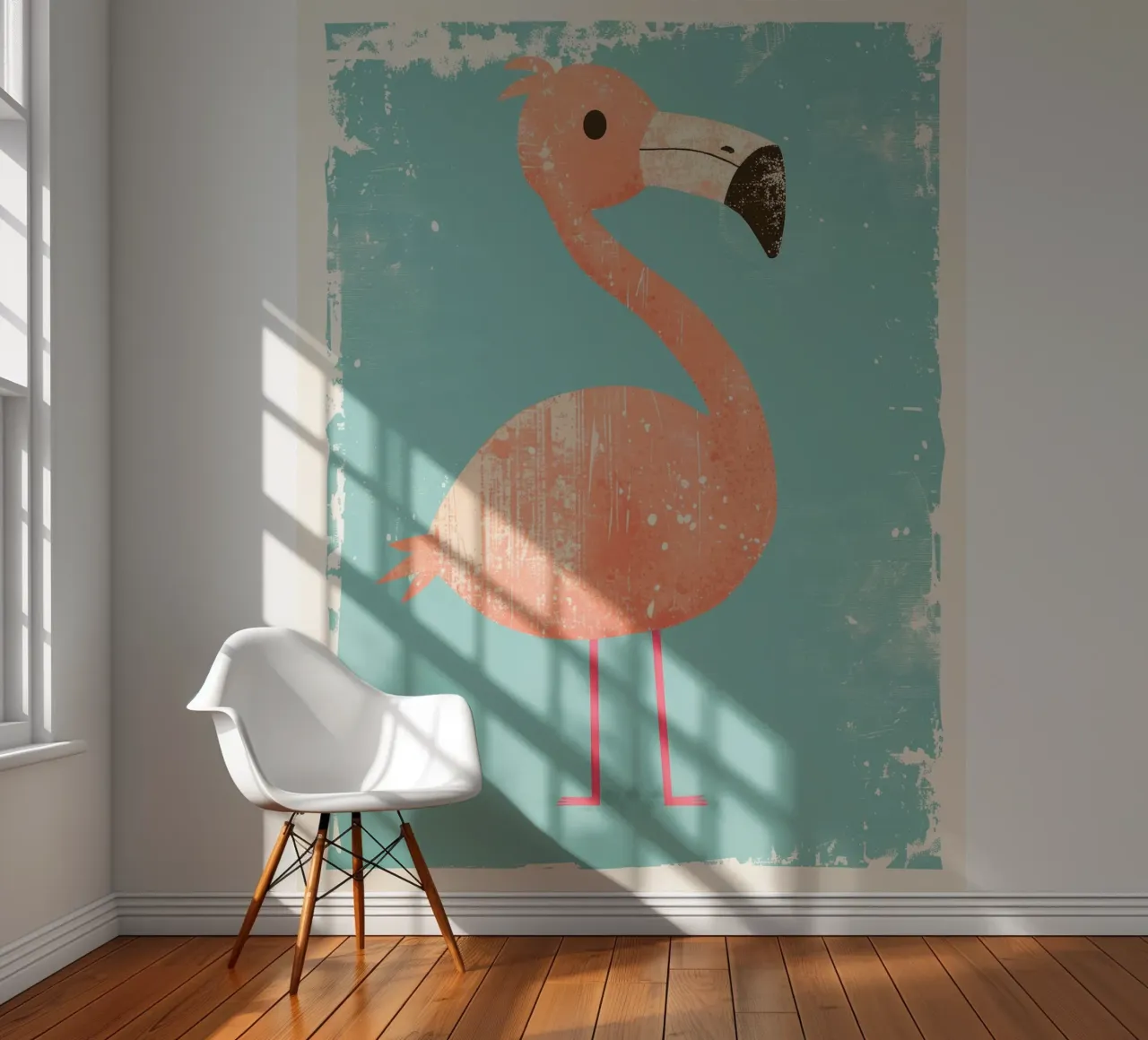 Flamingo standing on simple background with playful design photo wallpaper by DesignDoodle