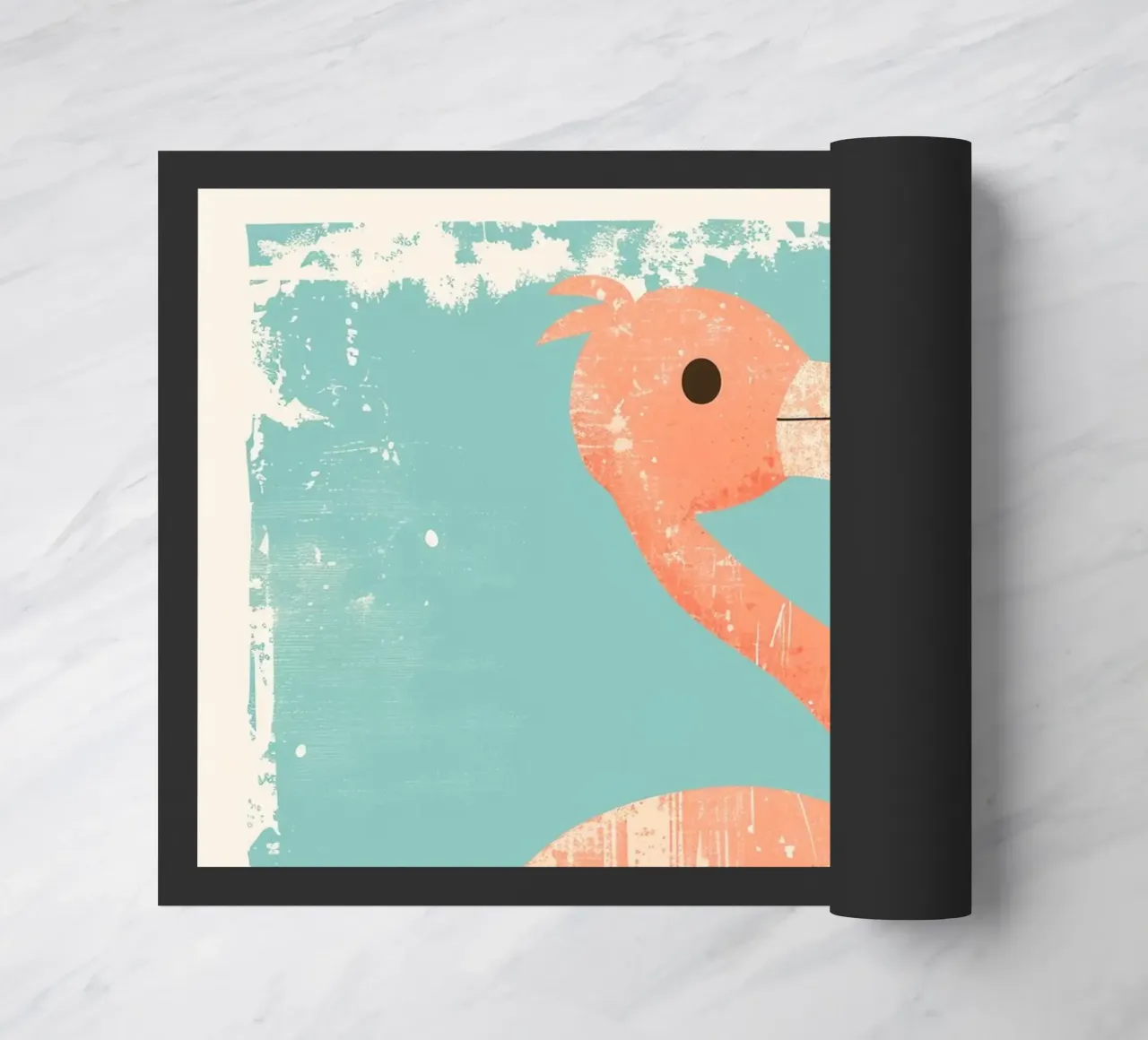 Flamingo standing on simple background with playful design doormat by DesignDoodle