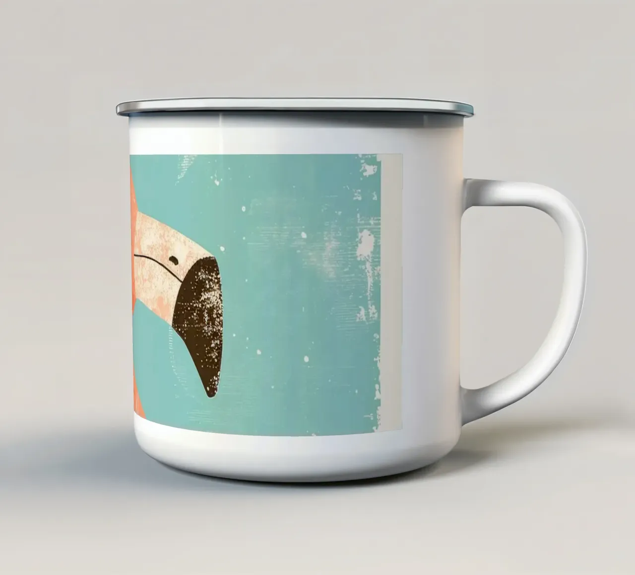 Fenicottero in piedi su sfondo semplice con design giocoso tazza in smalto da DesignDoodle