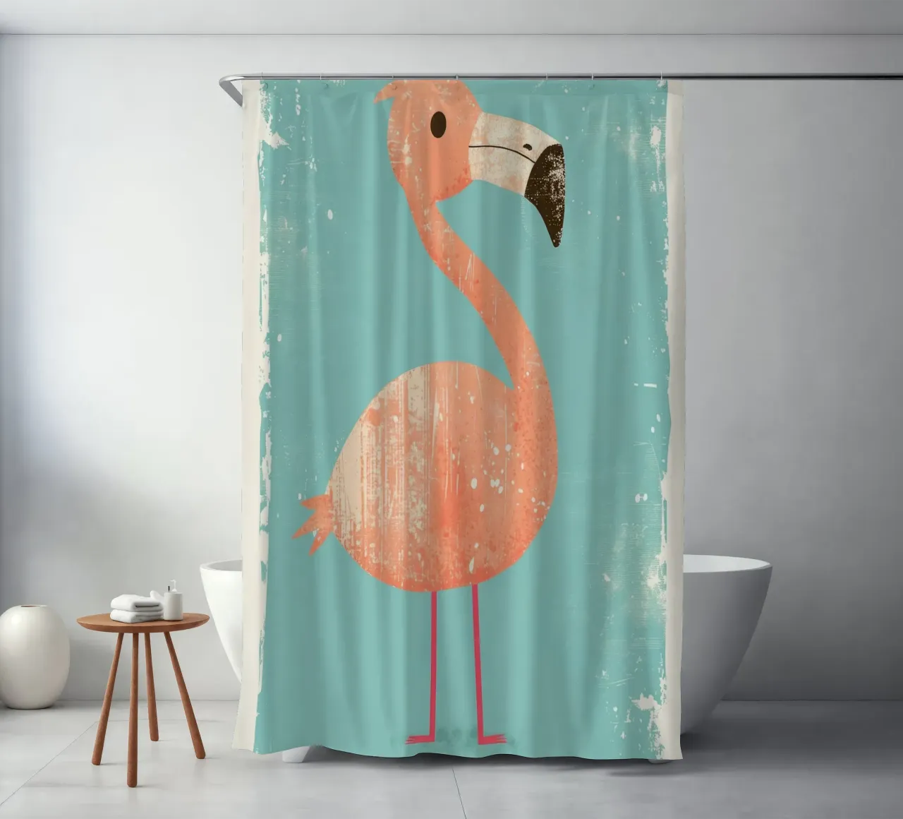 Flamingo standing on simple background with playful design shower curtain by DesignDoodle