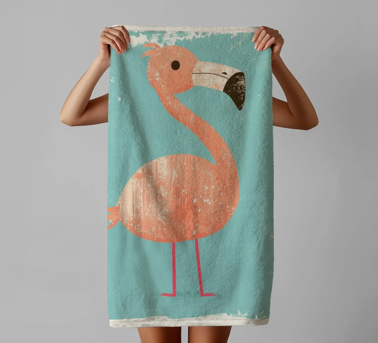 Flamingo standing on simple background with playful design towel by DesignDoodle
