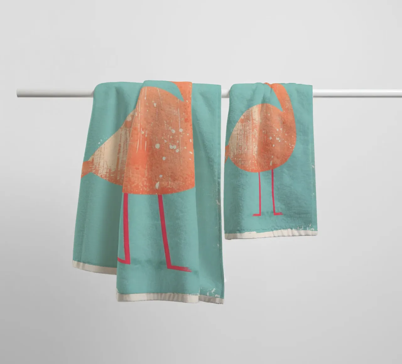 Flamingo standing on simple background with playful design towel by DesignDoodle