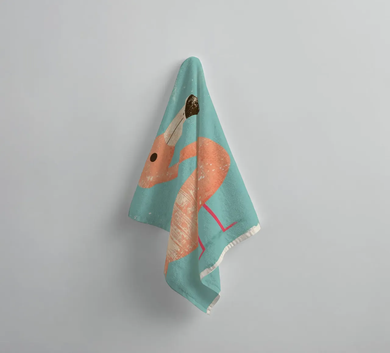 Flamingo standing on simple background with playful design towel by DesignDoodle