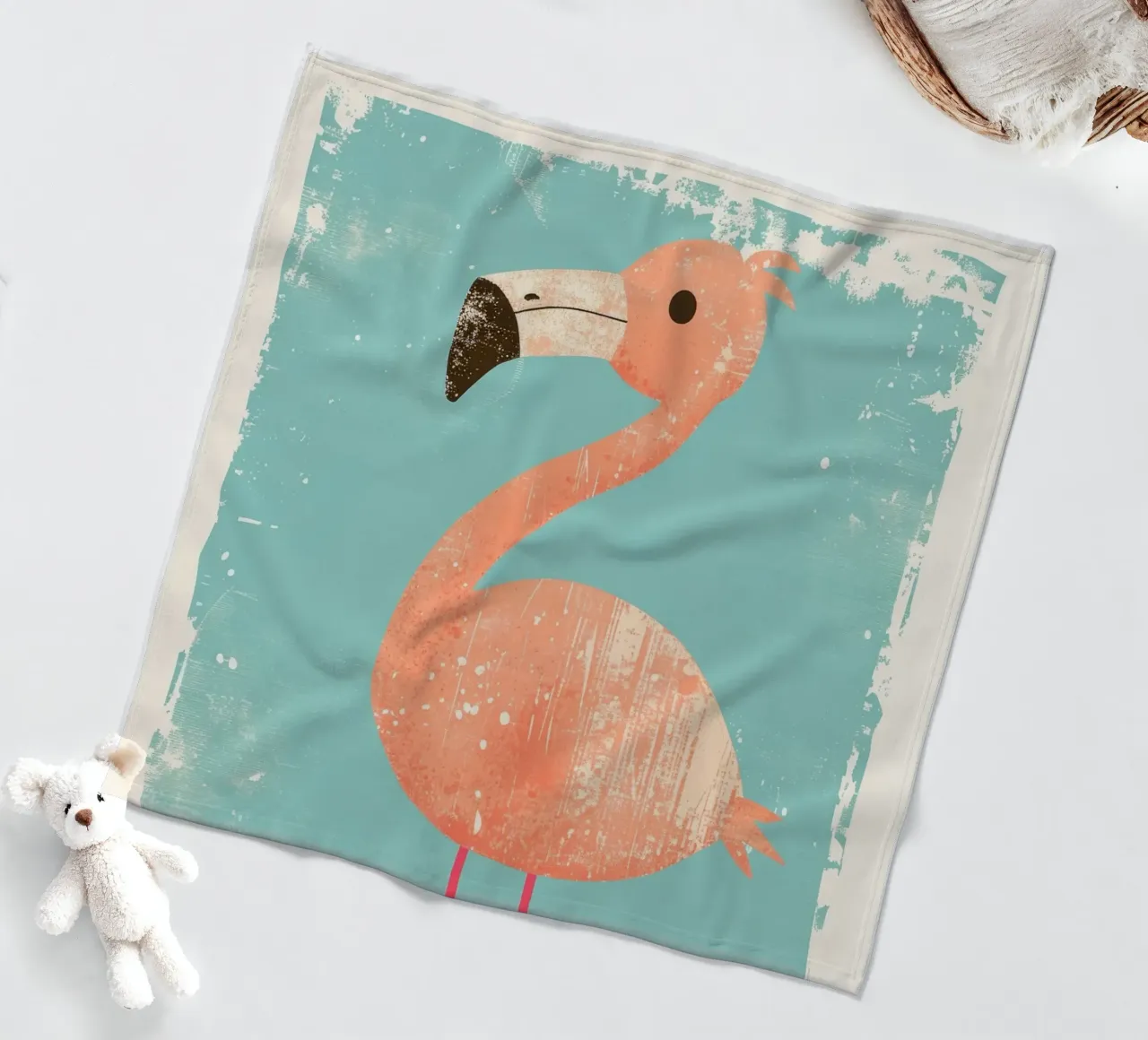 Fenicottero in piedi su sfondo semplice con design giocoso coperta in pile da DesignDoodle