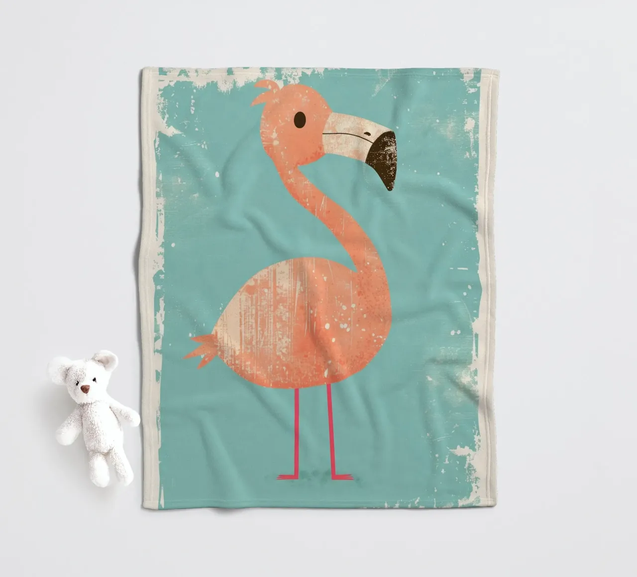 Fenicottero in piedi su sfondo semplice con design giocoso coperta in pile da DesignDoodle