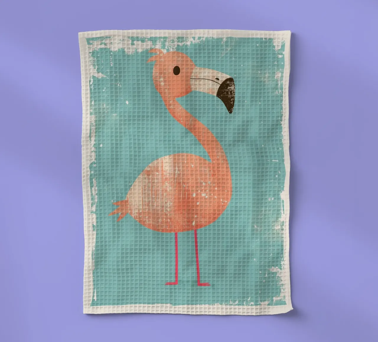 Flamingo standing on simple background with playful design tea towel by DesignDoodle