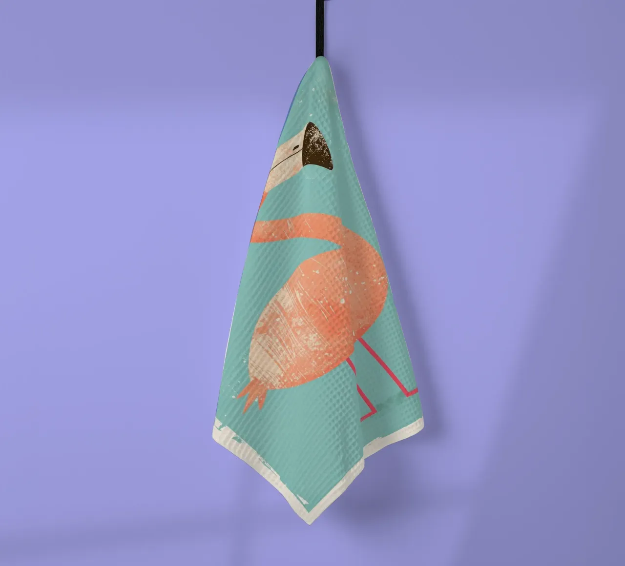 Flamingo standing on simple background with playful design tea towel by DesignDoodle