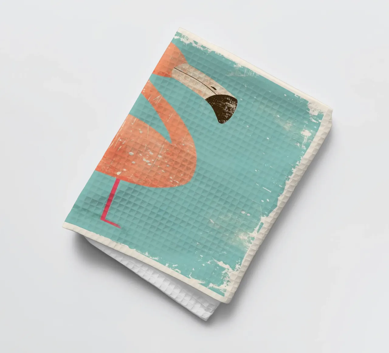 Flamingo standing on simple background with playful design tea towel by DesignDoodle